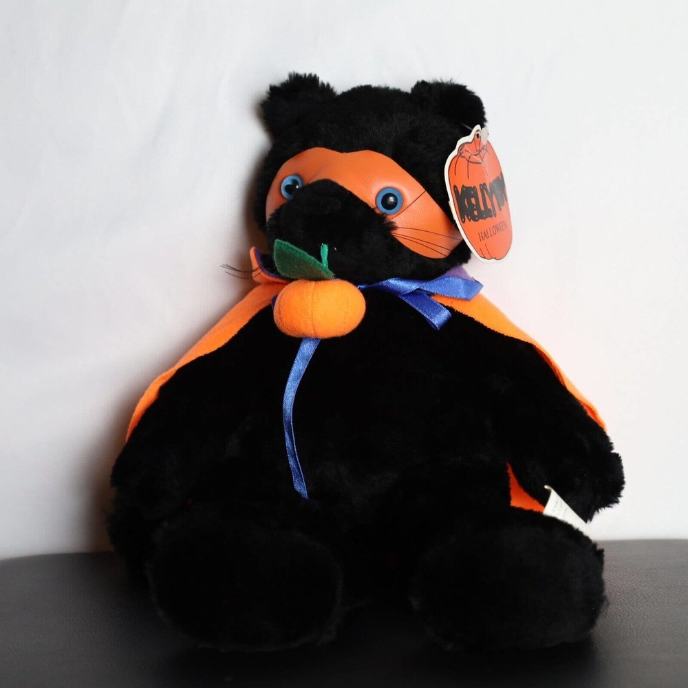 Kellytoy Black Cat Halloween Pumpkin Plush 16" Stuffed Animal w/Tag 90's Vintage
